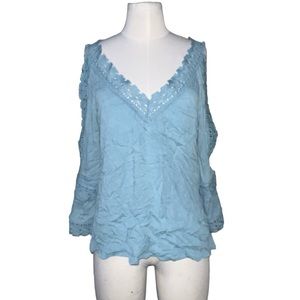 CHARLOTTE RUSSE | OPEN SHOLDER LACE V-NECK  BLUE TOP WOMENS SZ MED